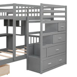 Harper & Bright Designs Full Over Twin Bunk Bed with Stairs, Storage Drawers, Full Size Loft Bed Frame with Desk and Shelves, Gray Harper & Bright Designs