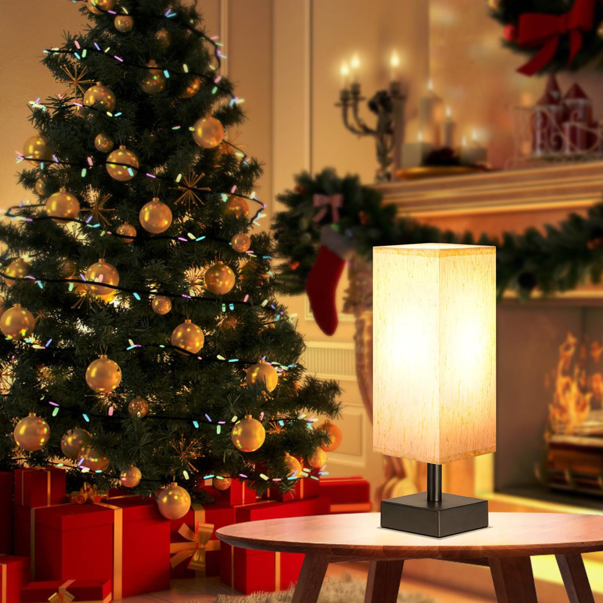 Small Table Lamp for Bedroom - Bedside Lamps for Nightstand, Minimalist Night Stand Light Lamp with Square Fabric Shade, Desk Reading Lamp for Kids Room Living Room Office Dorm aooshine