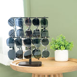 Mkono Sunglasses Organizer Glasses Holder Stand for 24 Pairs of Eyewear, 2 Tier Sunglass Storage Eyeglasses Display Rack Metal Frame with Wood Base for Table Desk Countertop Dresser Bedroom, Black Mkono