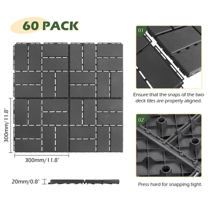 Dyna-Living 60 sq. ft Plastic Interlocking Deck Tiles, 12"x12" Indoor Outdoor Waterproof Patio Flooring All Weather Use Patio Deck Tiles for Balcony, Backyard, Garden & Poolside, 60 Pack,Dark Grey