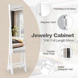 Giantex 12 LED Jewelry Armoire Cabinet with Frameless Full-length Mirror, Standing Jewelry Cabinet Organizer with 16 Lipstick Holders, Large Storage Capacity, 3 Angles Adjustable (White) Giantex