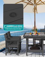 SERWALL 7-Piece Patio Dining Table Sets, Outdoor HDPE Dining Furniture Set with Umbrella Hole Cut-Out Table and 6 Chairs, Black SERWALL