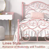 VECELO Twin Size Bed Frame with Headboard and Footboard, Heavy Duty Metal Slat Support, Platform Mattress Foundation, No Box Spring Needed, Easy Assembly, Light Pink VECELO