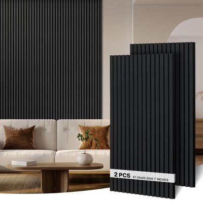 AKK-ART 2-Pack Wood Slat Wall Panel 47.2"x23.6"(15.5 sq ft)|Soundproof & Acoustic Wall Panels for Interior Decor & Ceiling|Wood Paneling Sheets for Home Theater & Living Room Mirage Black#22
