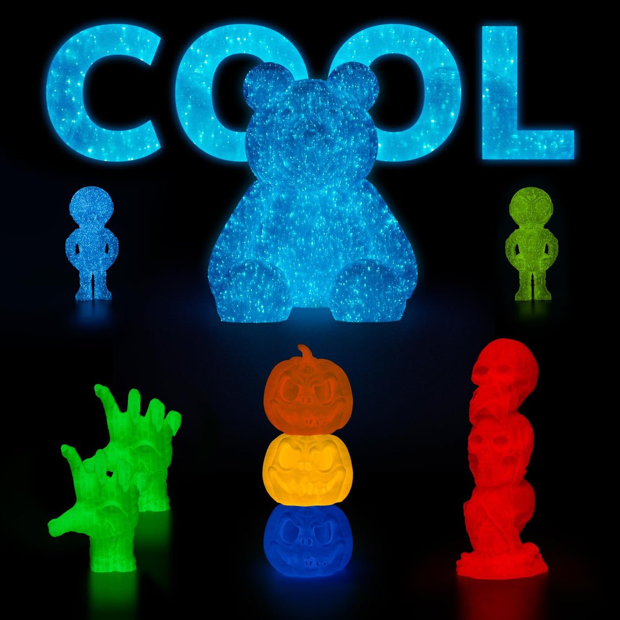 AMOLEN 3D PLA Printer Filament, 1.75mm Glow in The Dark Shiny Firefly Blue PLA Filament for 3D Printing, Best with UV Lamps, 1kg Spool (2.2lbs), Dimensional Accuracy +/- 0.02 mm, Fit Most 3D Printers AMOLEN