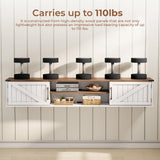 Floating TV Stand with Doors, 63'' Farmhouse Floating TV Shelf for TVs up to 80 Inch, 2 Tier Wall Mounted TV Stand, Floating Entertainment Center, TV Floating Cabinet for Living Room, Bedroom, White ALLSTAND