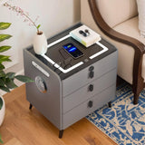 QHRAY Smart Nightstand with Fingerprint Lock Drawer, Nightstand with Wireless Charging, Night Stand with Charging Station,2 USB, LED Lights Bluetooth Speaker Side Table for Bedroom/Living Room QHRAY
