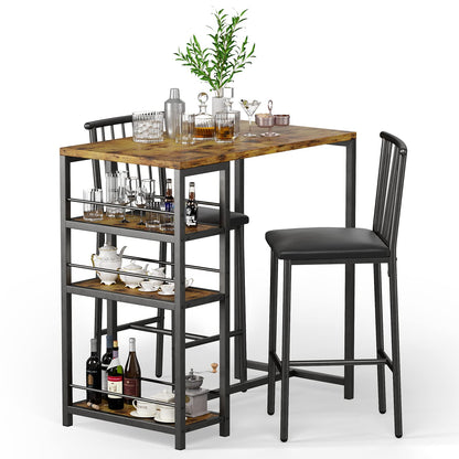 Gizoon Retro Dining Table Set for 2 with 3 Storage Shelves and PU Cushion Chairs - WoodArtSupply