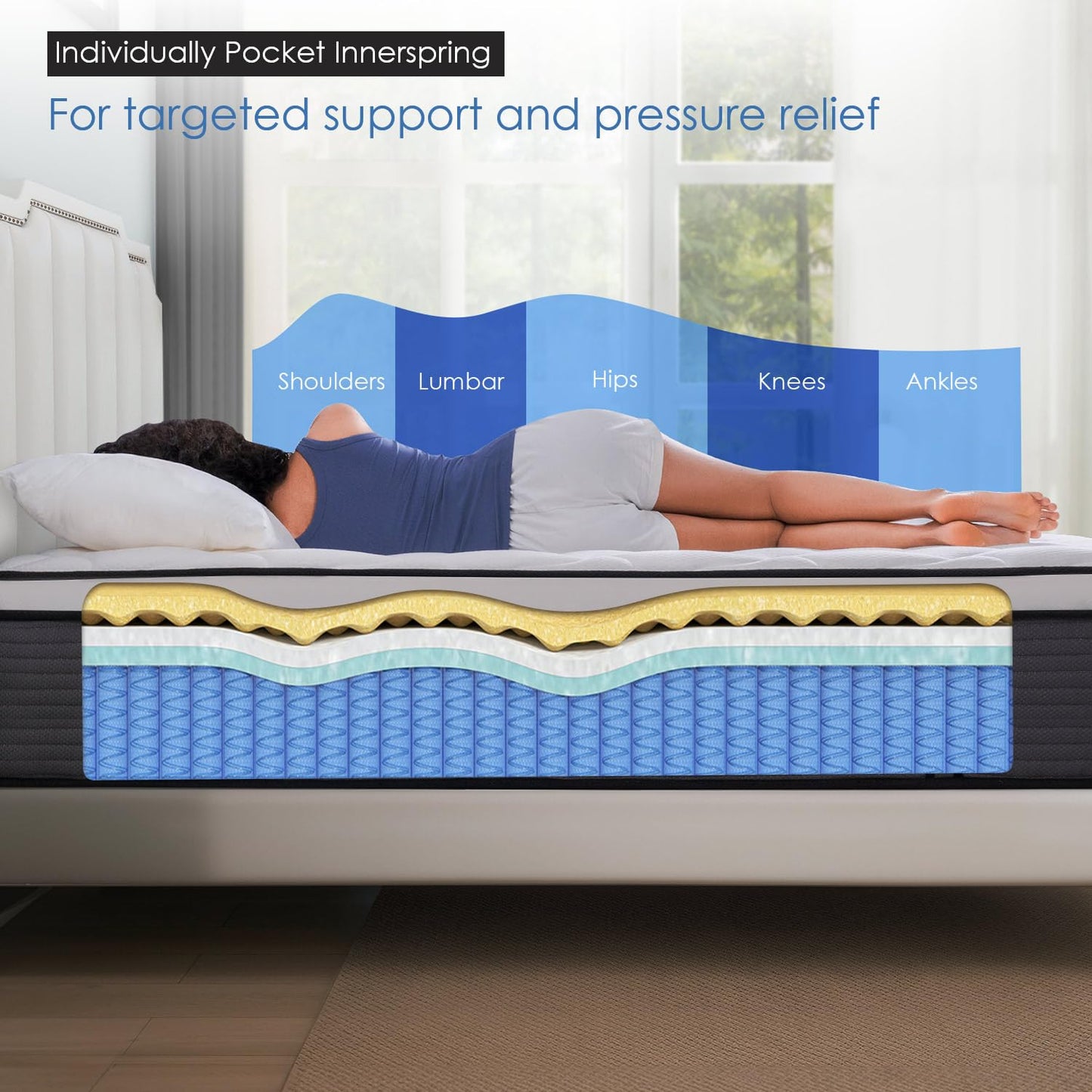 QUEEN ROSE King Mattress, 14 Inch King Size Hybrid Mattress in a Box, Gel Memory Foam & Individually Pocket Innerspring Bed Mattress, Medium Firm CertiPUR-US Certified & Fiberglass Free