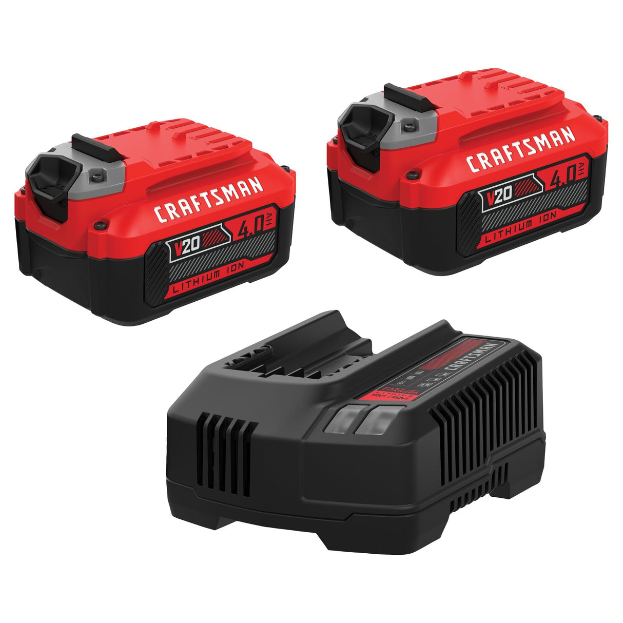 CRAFTSMAN 20V Power Tool Battery 2-Pack, Lithium-ion with Charger (CMCB204-2CK) CRAFTSMAN