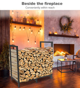 BALIE SPACE 8ft Outdoor Firewood Rack Holder with 14 Support Legs for Indoor Fire Wood Pile Storage, Adjustable Heavy Duty Fire Log Stacker Stand Organizer for Fireplace, Black BALIE SPACE