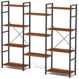 Zhitians Triple 4 Tier Bookshelf, Tall Book Shelf with 11 Open Display Shelves, Adjustable Industrial Bookcase in Living Room, Bedroom, Wide Metal Bookshelf Book Case for Home & Office, Rustic Brown Zhitians