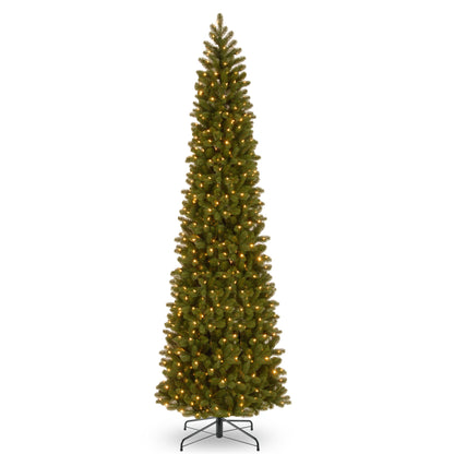 National Tree Company Pre-lit 'Feel Real' Artificial Giant Slim Downswept Christmas Tree, Green, Douglas Fir, Dual Color LED Lights, Includes PowerConnect and Stand, 12 feet