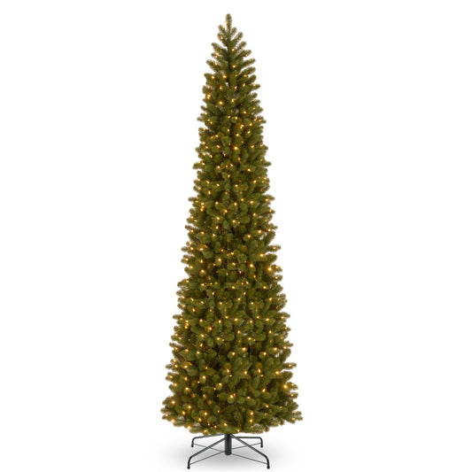 National Tree Company Pre-lit 'Feel Real' Artificial Giant Slim Downswept Christmas Tree, Green, Douglas Fir, Dual Color LED Lights, Includes PowerConnect and Stand, 12 feet