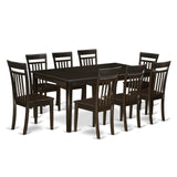 East West Furniture HECA9-CAP-W 9 Piece Kitchen Table Set Includes a Rectangle Dining Table with Pedestal and 8 Dining Room Chairs, 42x72 Inch, Cappuccino East West Furniture