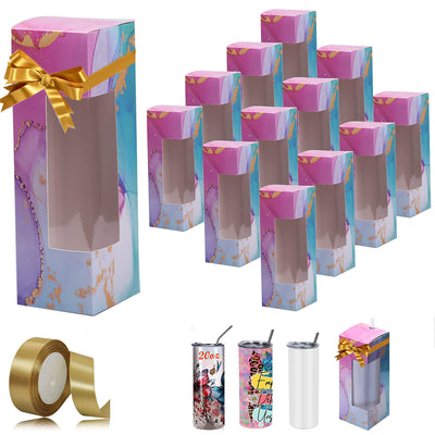 merrisport 12PCS Tumblers Gift Boxes with Ribbon,Sublimation Tumbler Boxes for Packaging 20oz Skinny Straight Tumbler Cup, Birthday Presents Christmas Gift New Year Gift