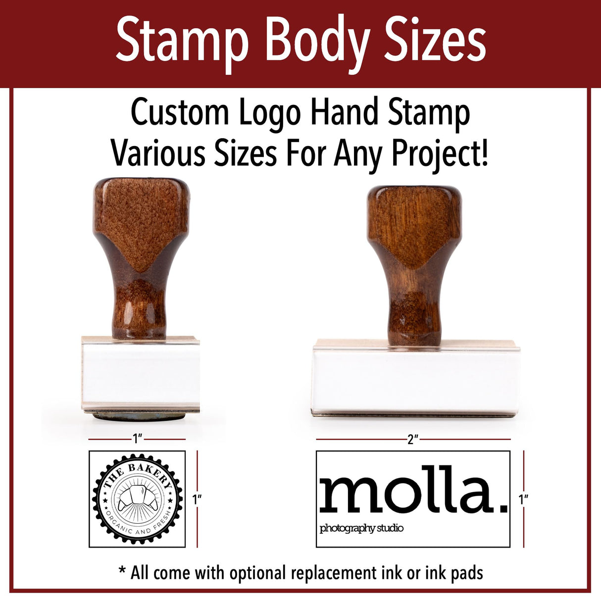 Personalized Rubber Hand Stamp, Wood Handle with Custom Logo | Multiple Size Options Available | Upload Your Own Logo (1"x1") 904 Custom