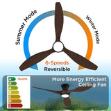 TALOYA 52 Inch Ceiling Fans with Led Lights Remote Control Flush Mount Low Profile for Bedroom Farmhouse Patio Outdoor Living Room Kitchen Dining Room,DC Motor,Reversible,Buzzer ON/OFF,Black Walnut TALOYA