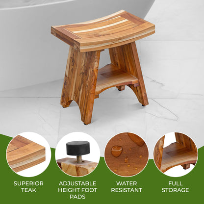 EcoDecors, Serenity, 18", Teak Shower Bench, Teak Shower Stool, Teak Shower Seat, Teak Shower Bench For Inside Shower, Teak Bathroom Bench, Teak Shower Bench For Inside Shower, 18" Inch Heigh - WoodArtSupply