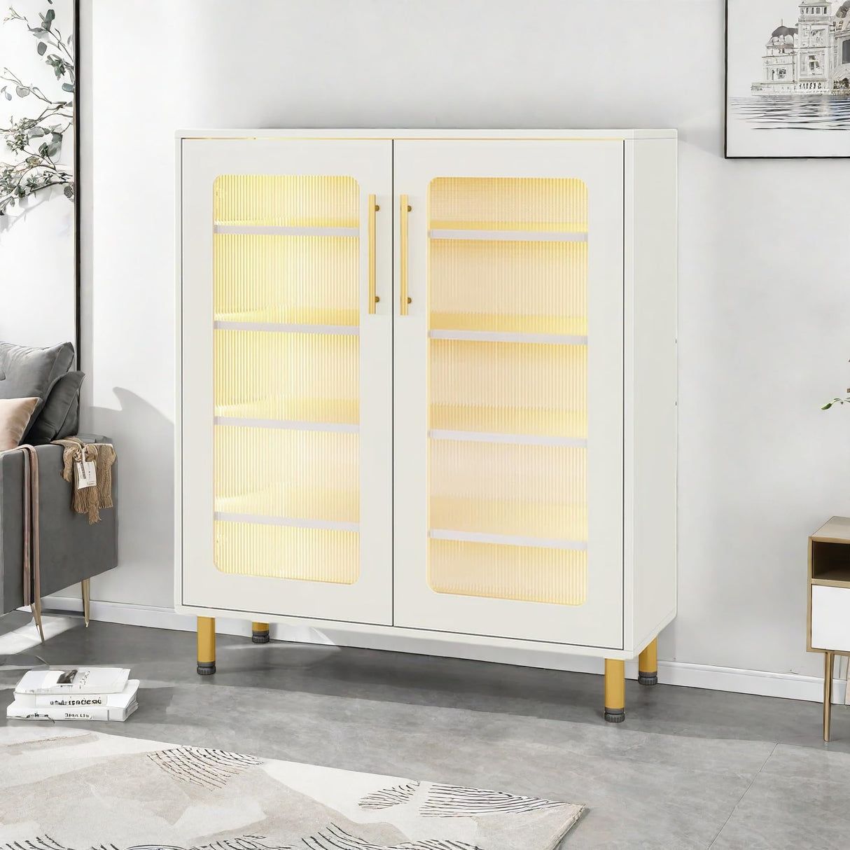 NicBex 5-Tier Shoe Cabinet with Acrylic Doors, Freestanding Shoe Storage Cabinet with LED Lights, Modern Tall Shoes Rack Organizer for Entryway, Living Room, Elegant White NicBex