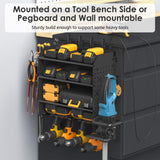 CCCEI Modular Pegboard Rack Power Tool Organizer with Charging Station. 4 Layer Wall Mount Drill Holder, Tools Battery Charger Organizer. Garage Shop Storage Utility Shelf with 6FT Power Strip. Black CCCEI