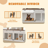 71 inches Extra Large Dog Crate Furniture for 2 Dogs Indoor Wooden Dog Kennel Furniture Large Breed Heavy Duty Dog Crates TV Stand with Removable Divider White NEBZHASK