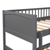 Merax Wooden Triple Bunk Bed with Loft Bed Attached, L-Shaped Bunk Bed for 3 Kids Teens Adults, Twin & Twin Over Twin Bunk Bed with Built-in Ladder, High Guardrail & Slats, No Box Spring Needed, Gray Merax
