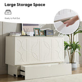 VYNELITO Queen Murphy Bed with Charging Station & Drawer, Wood Murphy Cabinet Bed Frame with Tri-Folding Mattress, Space-Saving Guest Folding Bed for Bedroom Living Room Office Guestroom-White VYNELITO