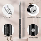 TOMOLO Electric Lighter Candle Lighter Rechargeable Grill Lighter Arc Lighter with Flexible Neck, Battery Display Safety Switch for Candle Camping Cooking BBQs Fireworks (Black&Silver) TOMOLO