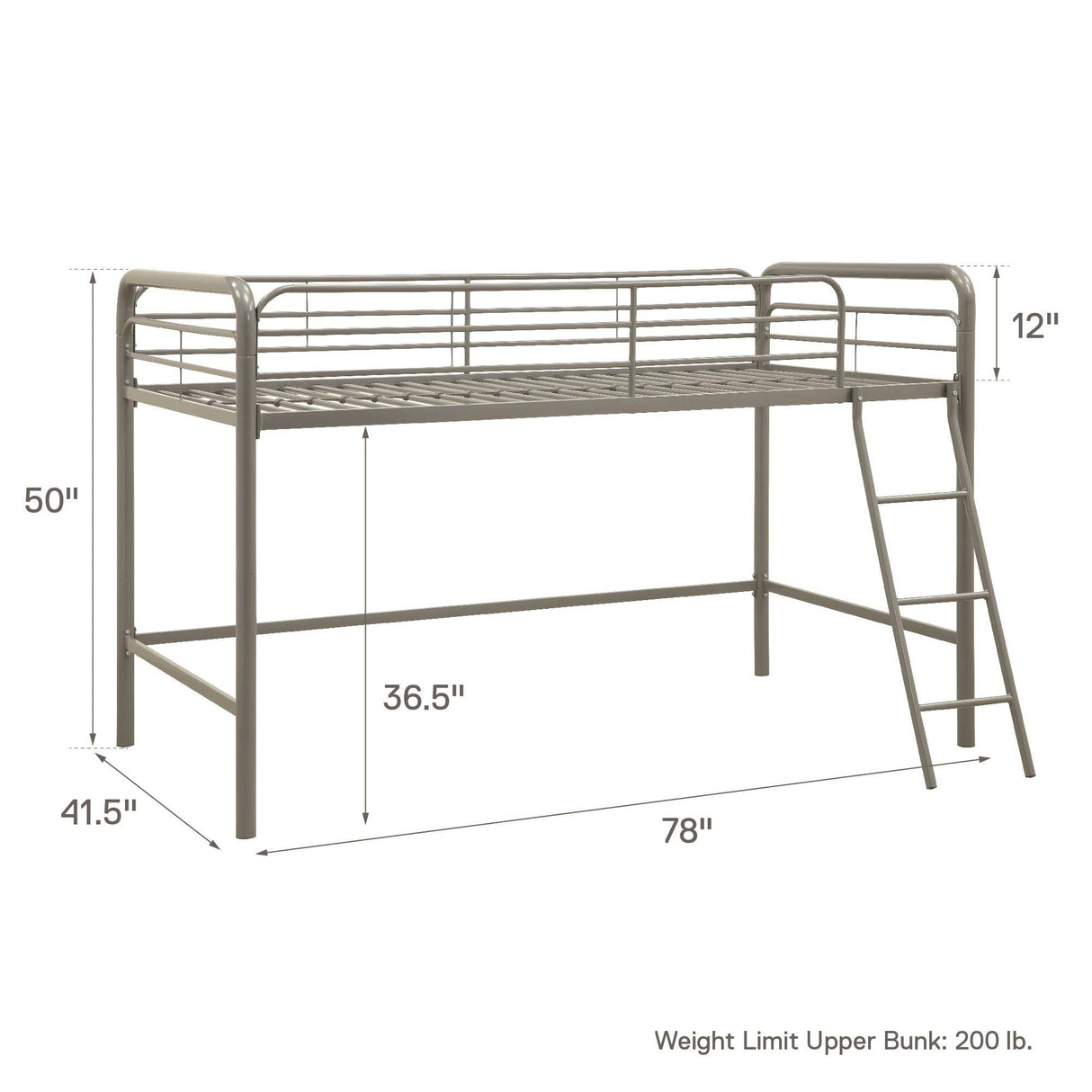 DHP Silver Junior Loft Bed Frame with Ladder - Twin Size DHP