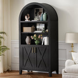 infurnic 63“ Arched Storage Cabinet with Beech Wood Door, 5-Tier Arched Bookcase, Farmhouse Kitchen Pantry with Storage – Perfect for Dining Room, Living Room, Kitchen, or Home Office infurnic