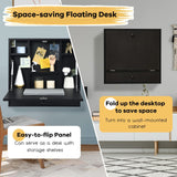 IFANNY Wall Mounted Desk, Wall Computer Desk w/Storage Drawer & Shelves, Compact Floating Desk for Wall, Space Saving Wall Desk Fold Down, Wall Desks for Small Spaces (Black) IFANNY