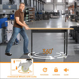 60" Heavy-Duty Adjustable Workbench, Rubber Wood Garage Workbench with Drawers, 2500 LBS Load Capacity Work Bench with Power Outlets and Wheels for Garage, Workshop, Office, Home Xalvora