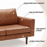 Kingfun 65" Loveseat Sofa, Love Seat, Faux Leather Sofa, Mid Century Modern Couch with Solid Wood Frame for Living Room & Bedroom, Brown Kingfun