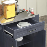 HOMCOM Kitchen Island on Wheels, Rolling Kitchen Cart with Stainless Steel Countertop, Drawer, Towel Rack and Spice Rack, Utility Storage Trolley, Deep Blue HOMCOM