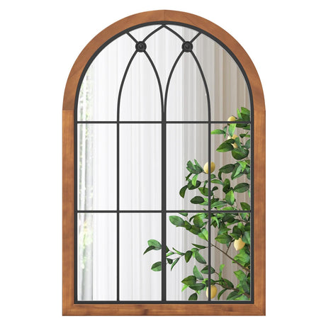 Tangkula Arched Window Mirror, Farmhouse Window Frame Decor Wall Mounted Mirror, 24" x 36" Wall Mirror Windowpane Decoration for Living Room, Bedroom, Entryway, Bathroom Tangkula