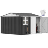 DWVO 10' x 10' Outdoor Storage Shed, Waterproof Metal Garden Shed with Windows, Lockable Doors, and Sloped Roof for Patio, Backyard, Lawn, Tool Storage, Bike Shed, Pet Shelter (Gray + White) DWVO