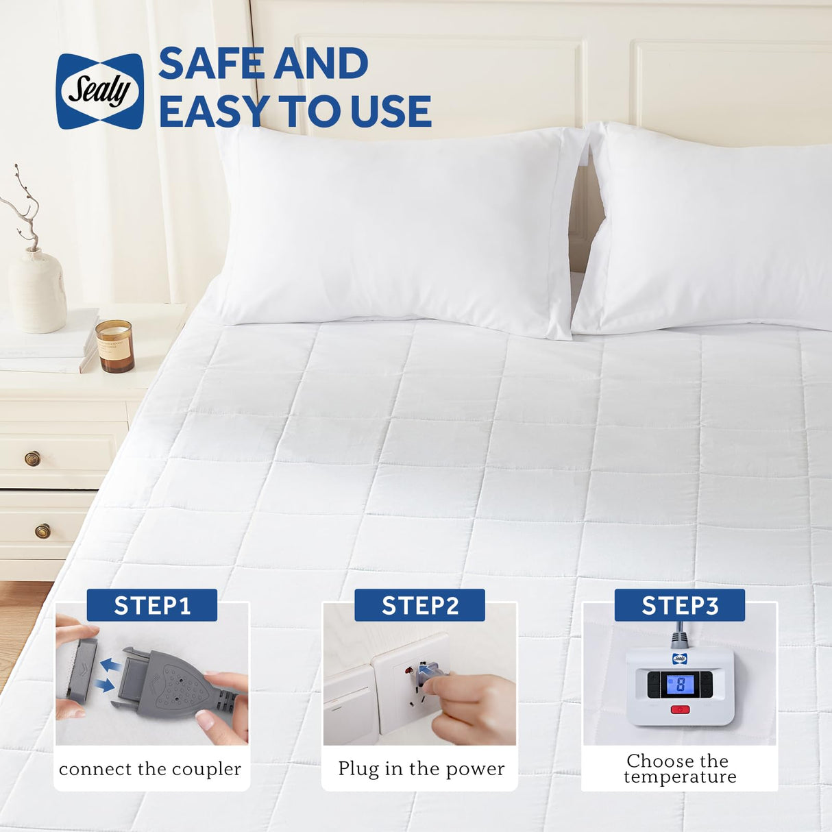 Sealy Electric Mattress Pad King Size, 10 Heating Settings Heated Mattress Pad, Bed Warmer with Dual Controller & Auto Off 1-12 Hours, Fit Up to 17 Inch, Machine Washable, 78"x80" Sealy