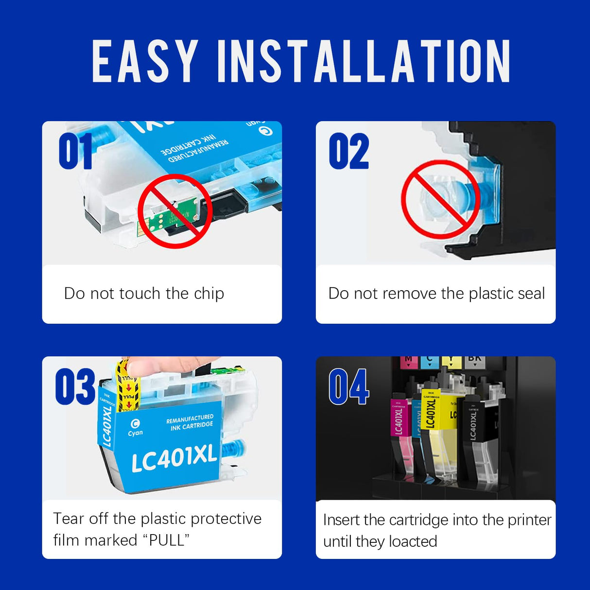 Valinkso LC401XL LC401 Ink Cartridges Compatible for Brother Ink Cartridges LC401 XL to use with Brother MFC-J1010DW MFC-J1012DW MFC-J1170DW Printer Ink (Black Cyan Magenta Yellow, 4 Pack) Valinkso