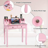 Byroce Small Writing Desk with Removable Hutch, 2-Tier Vanity Table with 4 Drawers, 3 Cubbies & Pine Wood Legs, Study Computer Desk for Bedroom Home Office (Pink) WoodArtSupply