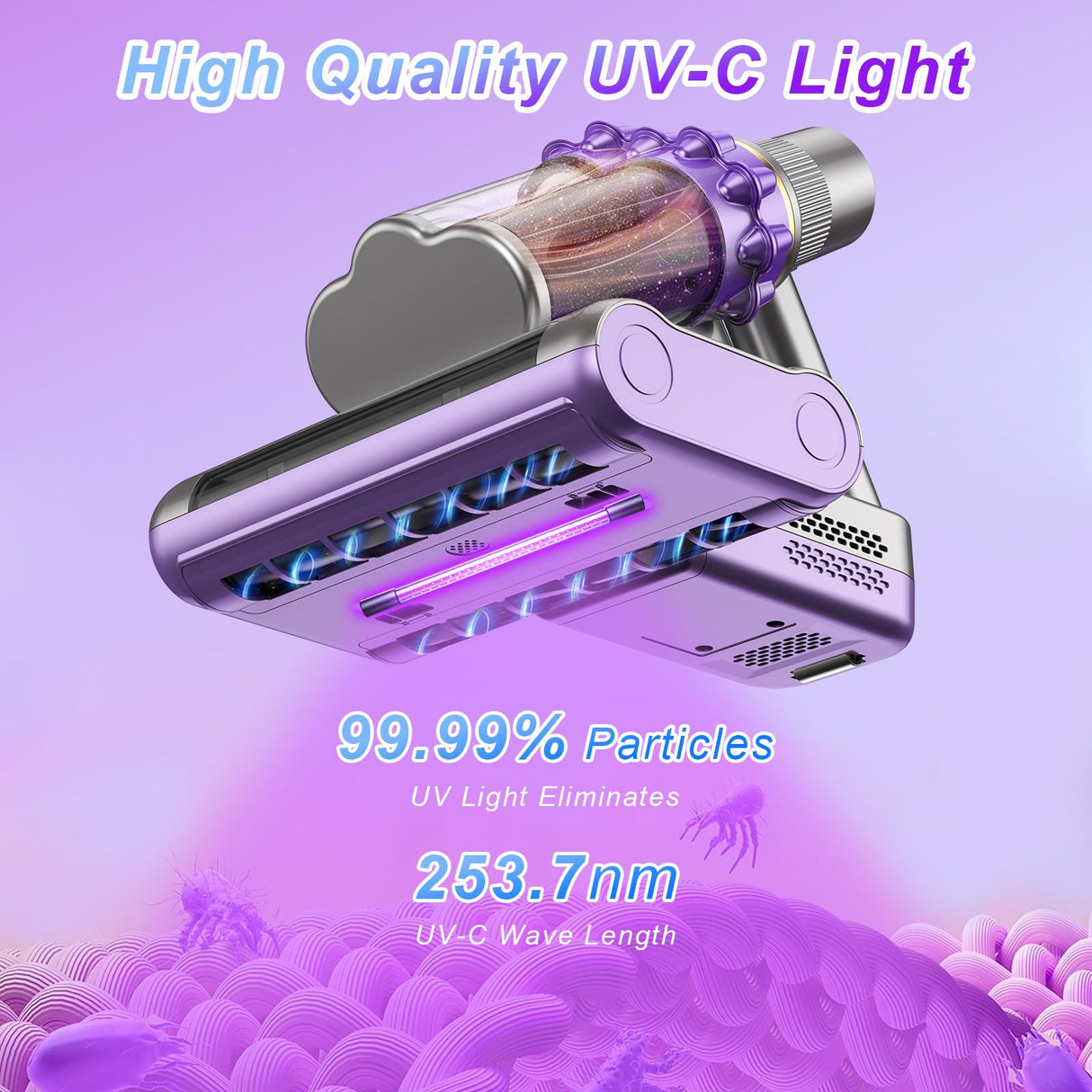 AUXCO Mattress Vacuum Cleaner, Bed Vacuum Cleaner with 16Kpa Suction, UV-C Light & 15000 Rpm/Min Dual Brushroll Rotation, HEPA Filter Powerful Double-Cup Mattress Vacuum for Bed/Carpets/Fabric Surface AUXCO