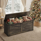 DWVO Storage Bench, Farmhouse Storage Chest with 2 Safety Hinges, 39.4" Retro Wooden Storage Organizer, Shoe Bench for Entryway, Bedroom, Living Room, Dark Rustic Oak DWVO