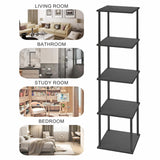 POBOMULI 46" Narrow Bookshelf, 5-Tier Tall Bookcase Small Space, Corner Book Shelf Slim Storage Display Rack Living Room Bedroom Study Office, Black POBOMULI