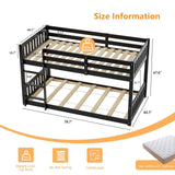 JOYMOR Solid Wood Low Twin Over Twin Bunk Bed for Kids/Junior, Bunk Bed Frame with Guardrails & Ladder for Boys Girls, No Box Spring Needed (Black) JOYMOR