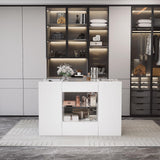LIVAUVEAD Closet Island with Drawers, Wardrobe Armoire Bedroom Island, Glass Display Shelf & 12 Drawers, White Dresser with Glass Top, Walk-in Closet Island for Bedroom, Cloakroom LIVAUVEAD