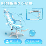 Ferghana Kawaii Light Blue Gaming Chair with Bunny Ears, Ergonomic Cute Gamer Chair with Footrest and Massage, Racing Reclining Leather Computer Game Chair 250lbs for Girls Adults Teens Kids Ferghana