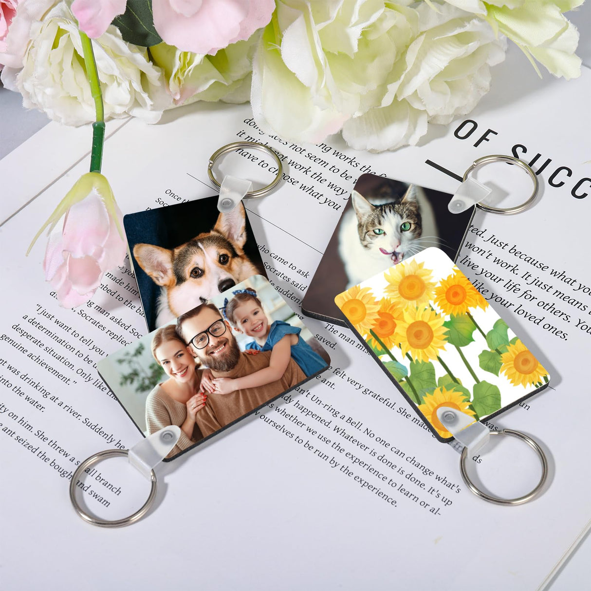 300 Pcs Sublimation Keychain Blanks Bulk Double Side Heat Transfer Sublimation MDF Blank Set with Keychain Rings & Jump Rings,Heat Transfer Keychain Blank Board for DIY Crafts(Rectangle) Guiqulai