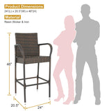 ZENY Set of 2 Wicker Barstool All Weather Dining Chairs Outdoor Patio Furniture Wicker Chairs Bar Stool with Armrest ZENY