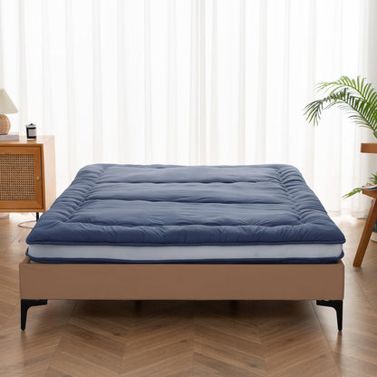 Syalife Japanese Futon Mattress Floor Mattress, 4" Thicken Roll Up Tatami Mat, Foldable & Portable Floor Bed Sleeping Pad, Traditional Shiki Futon (shikibuton), Design by Japan (Navy Blue, 39 * 80)