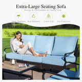 Sophia & William Patio Furniture Set with Fire Pit Table, 4PCS Metal Outdoor Conversation Set with Fire Pit Table, 2 Swivel Chairs,1 Loveseat,3-Seater Couch for Outdoor Seating,Backyard,Porch(Blue) Sophia & William